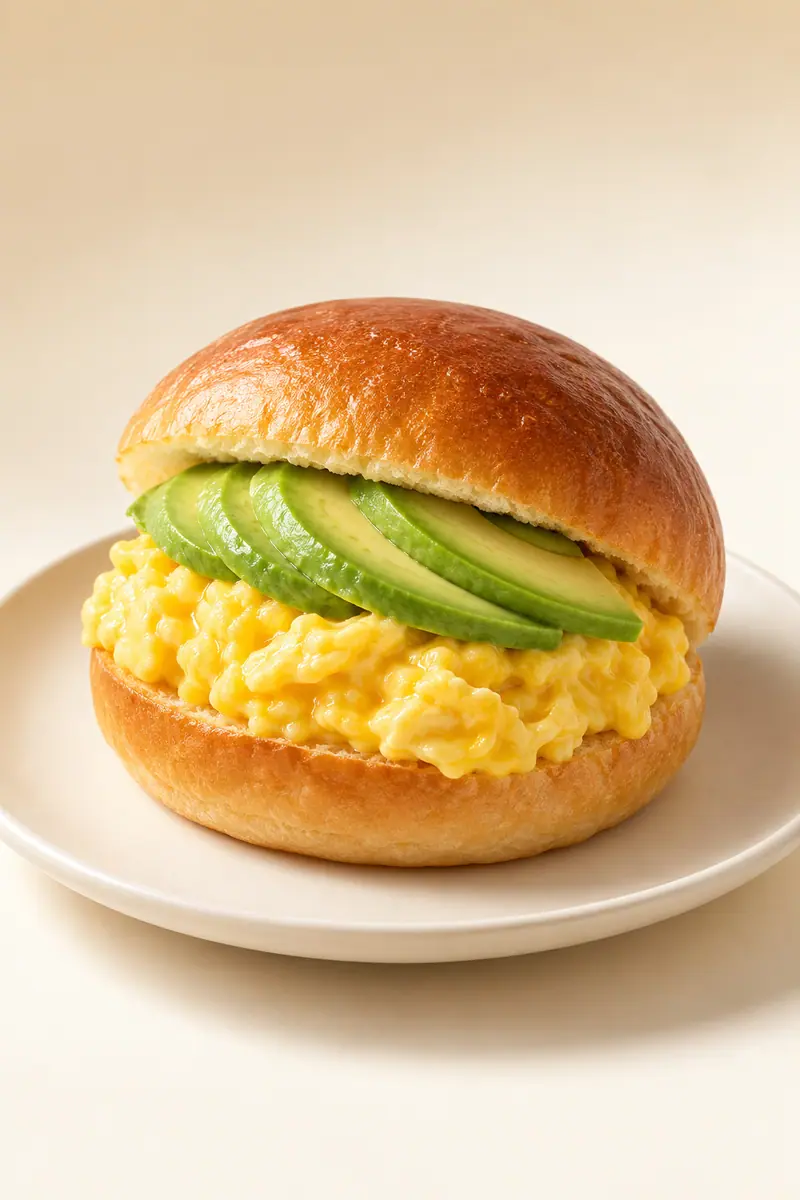 Avocado and scrambled egg bun